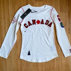 North Oak Shirt Wmns XS Canada Long Sleeve Maple Leaf Patches Top Stitch NEW NWT